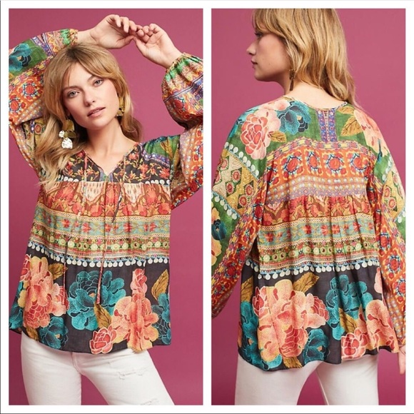 Anthropologie Tops - Anthropologie Farm Rio Mendoza Peasant Blouse Med